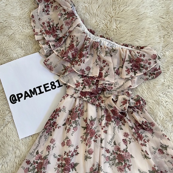 NO BRAND Women’s One Shoulder Ruffled Chiffon Maxi Floral Dress Size Small EUC - Picture 3 of 12